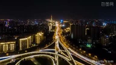 4K城市交通_河南郑州中州大道交通夜景延时